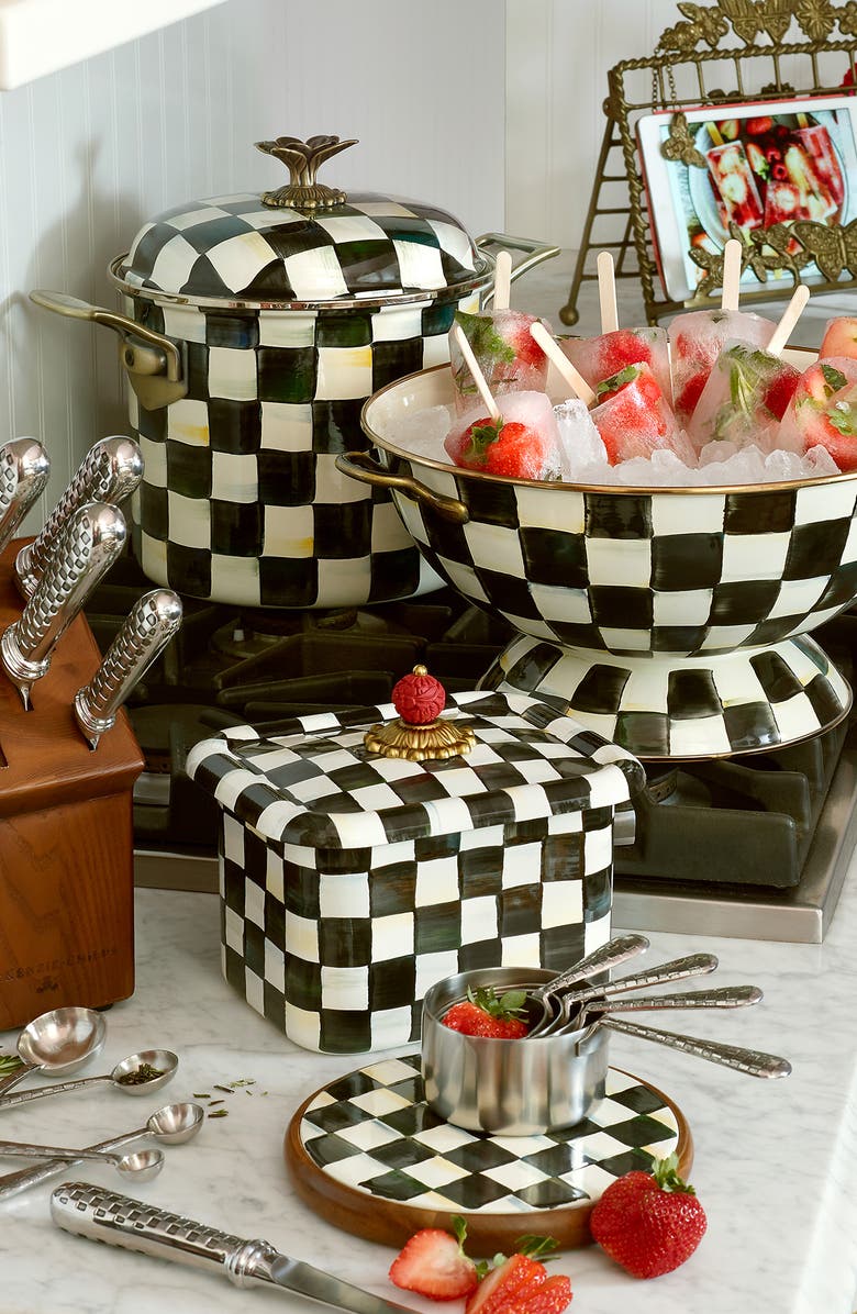 MACKENZIE CHILDS Courtly Check Enameled Steel Recipe Box, Alternate, color, Black/ White