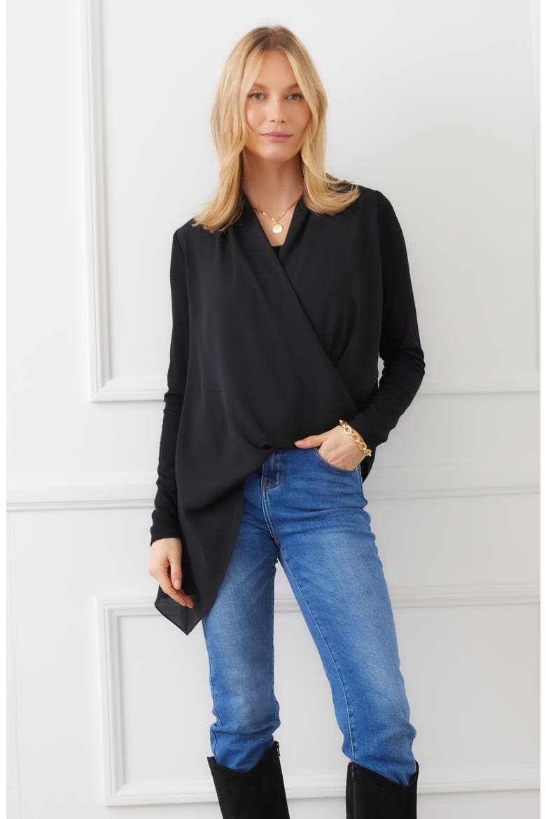 Layered Wrap Front Top, Alternate, color, BLACK