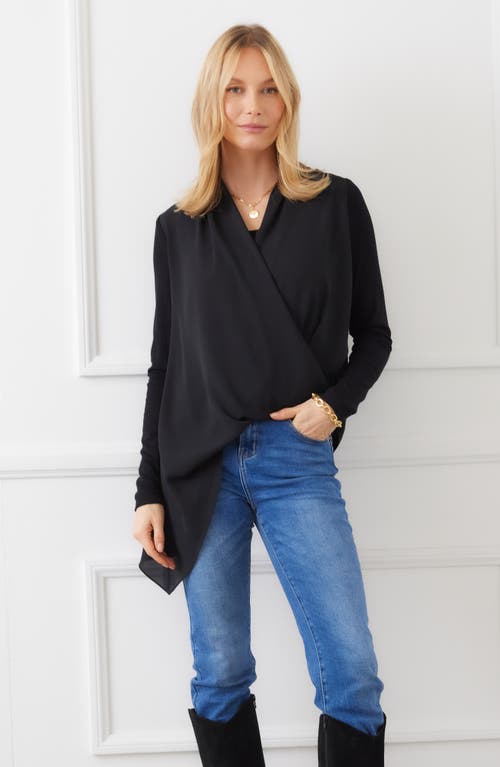 Karen Kane Layered Wrap Front Top In Black