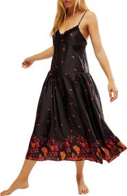 Free People On My Own Floral Satin Nightgown