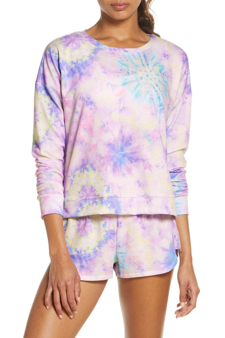 High/Low Sweatshirt, Main, color, YELLOW NEON TIE DYE