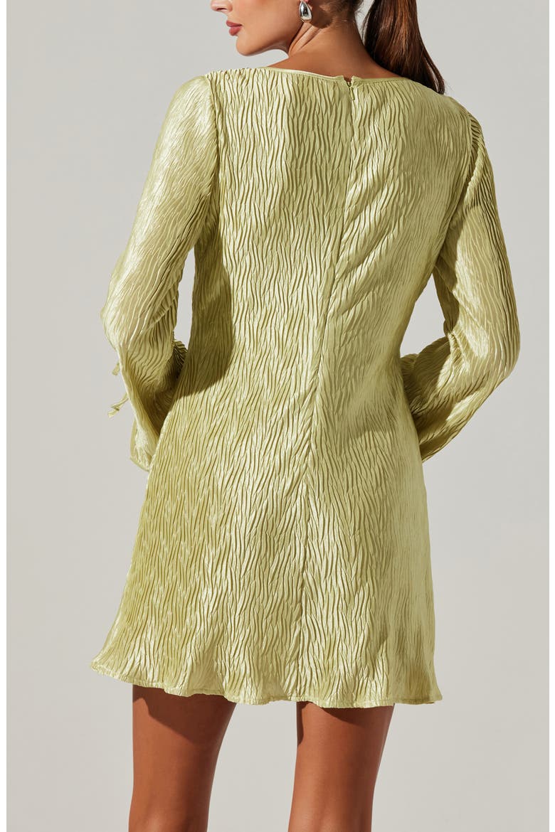 Long Sleeve Plissé Minidress, Alternate, color, CELERY