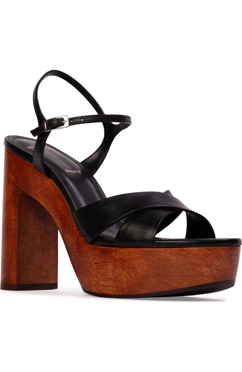 BLACK SUEDE STUDIO Rhae Ankle Strap Platform Sandal, Main, color, Black Leather