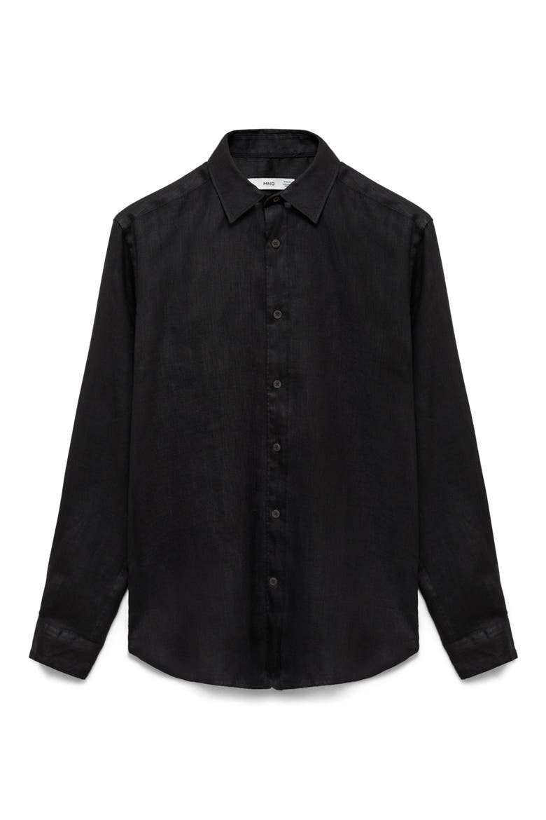 Regular Fit Linen Button-Up Shirt, Alternate, color, BLACK