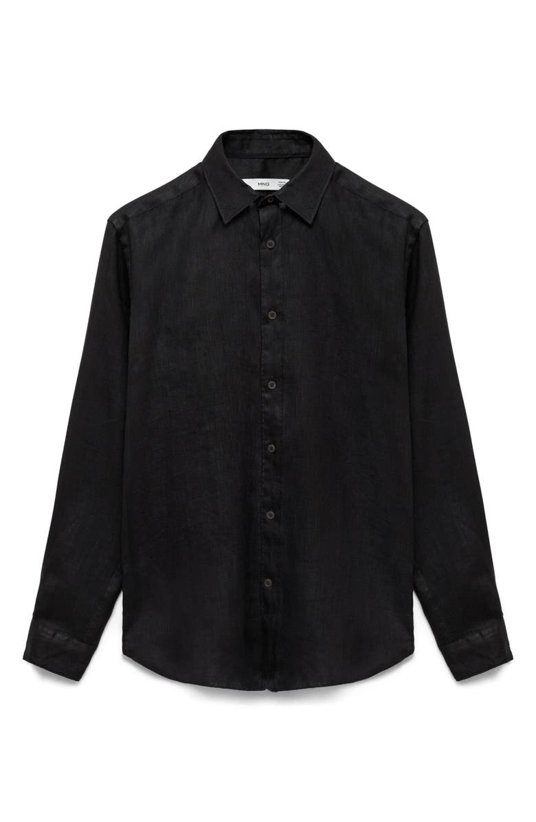 MANGO Regular Fit Linen Button-Up Shirt, Alternate, color, Black