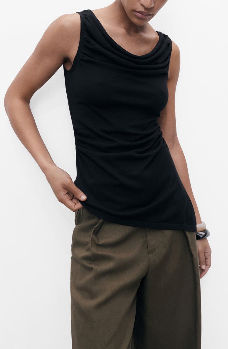 MANGO Draped Sleeveless Knit Top, Main, color, Black