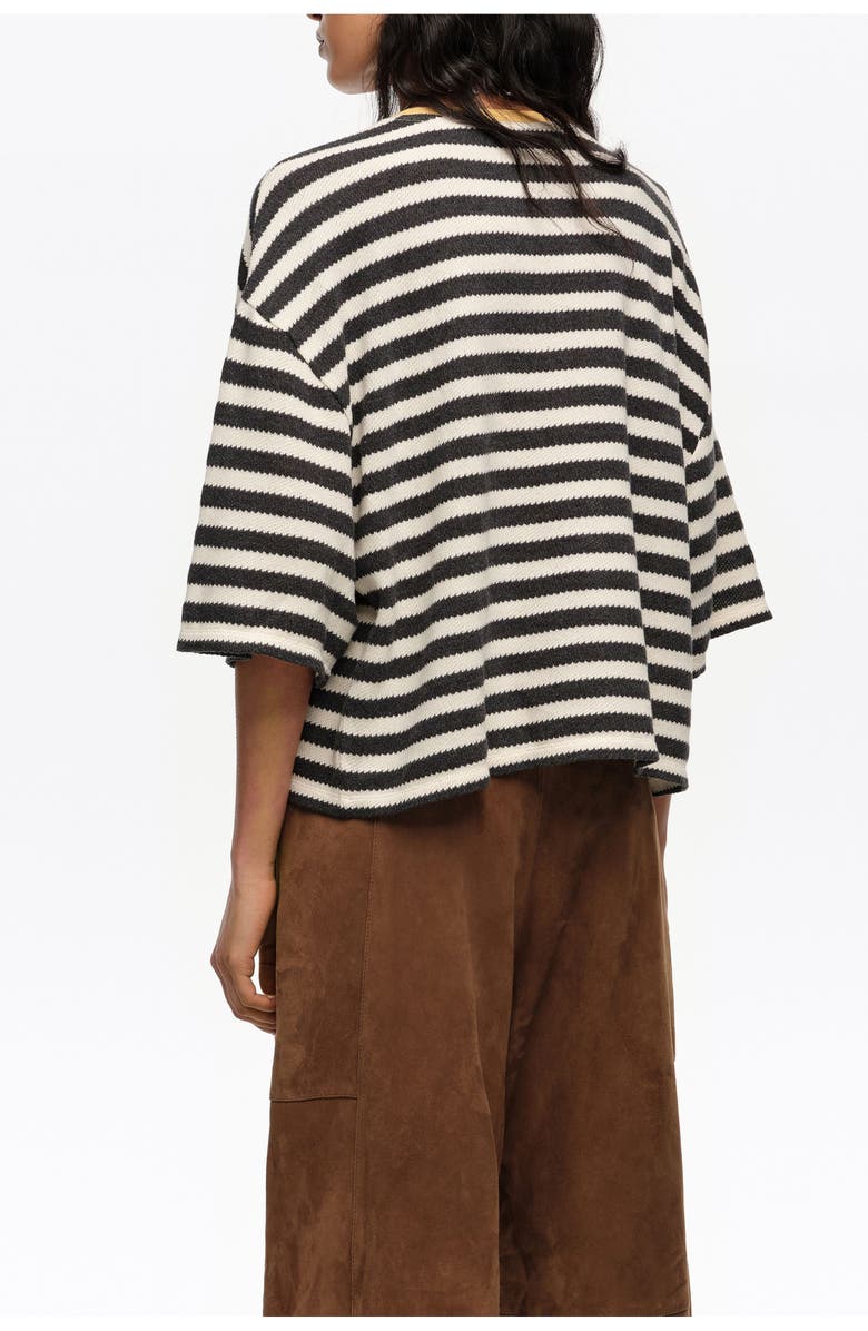 Bimba y Lola Striped Boxy Cotton T-Shirt, Alternate, color, Black