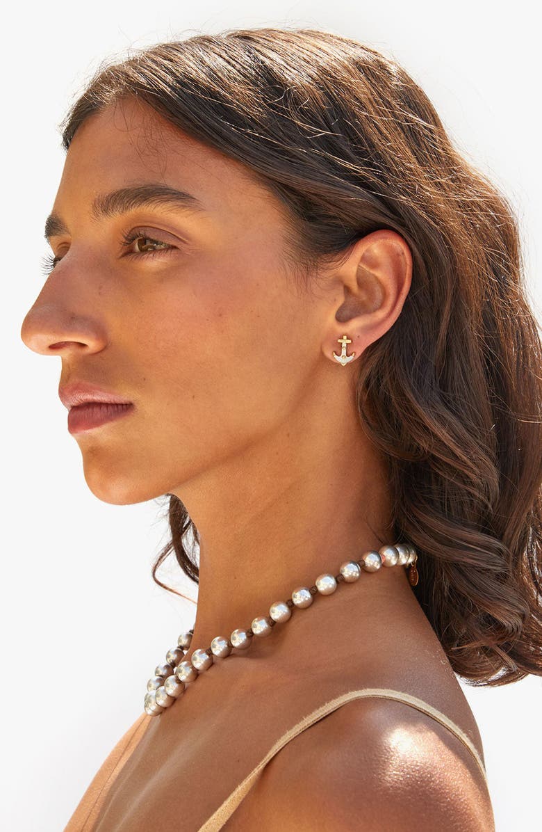 Clare V. Anchor Stud Earrings, Alternate, color, Cream