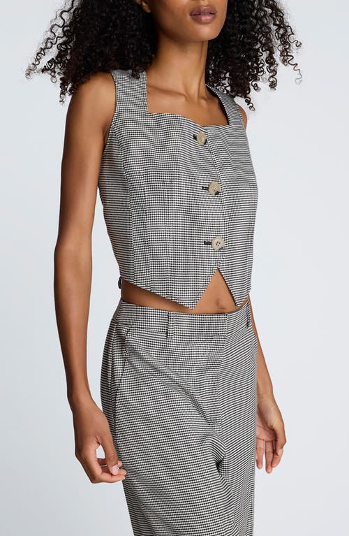 Kenneth Cole Cropped Fitted Bodice Houndstooth Vest In Gray