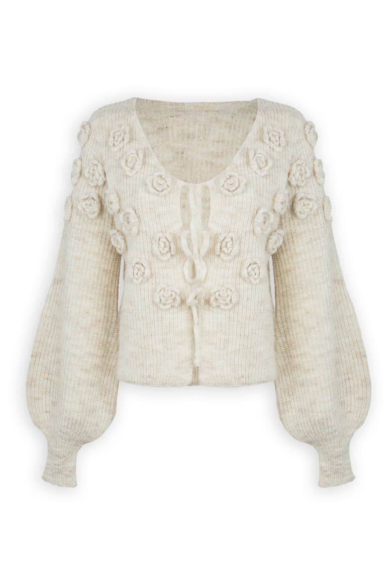 Rose Triple Tie Cardigan, Alternate, color, IVORY