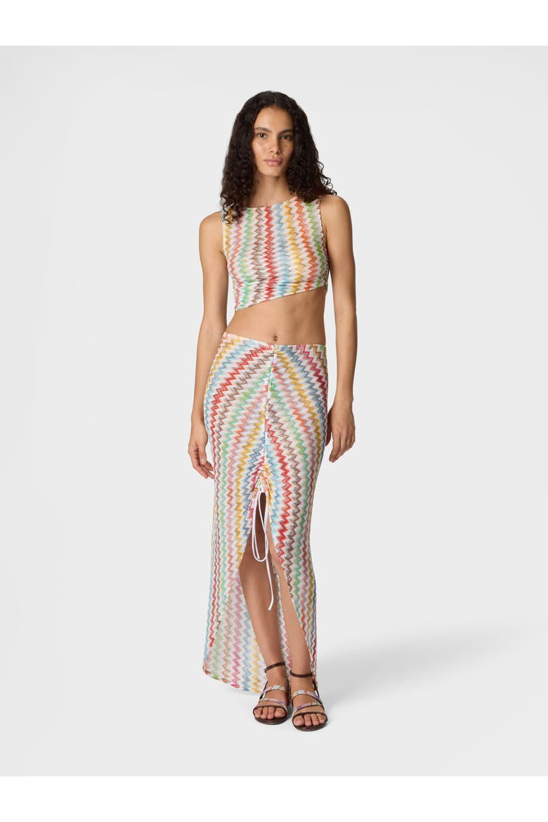Crop Top In Lamé Viscose With Micro Zigzag Pattern, Alternate, color, White & Multicoloured