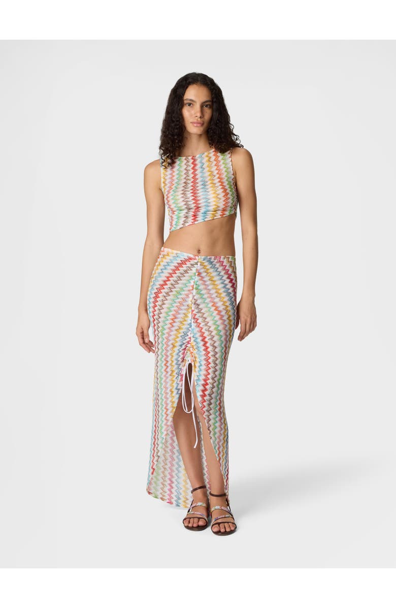 Missoni Crop Top In Lamé Viscose With Micro Zigzag Pattern, Alternate, color, White & Multicoloured