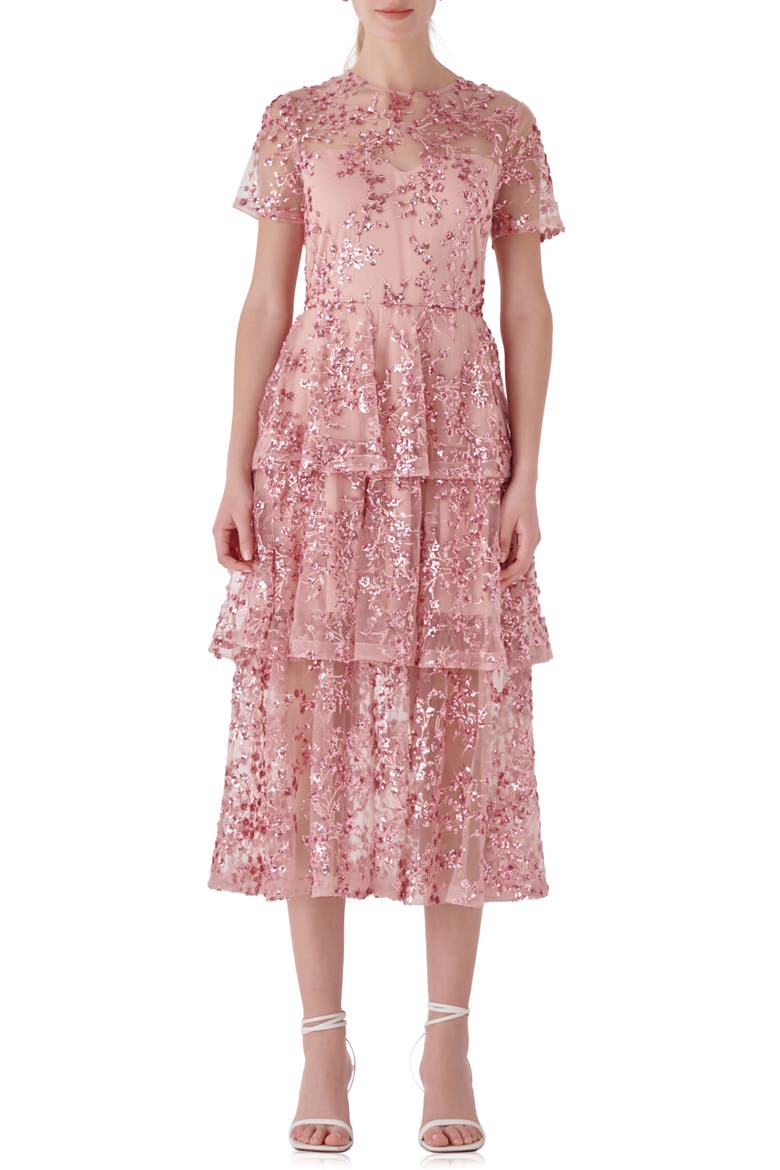 Sequin Embroidered Tiered Dress, Main, color, PINK