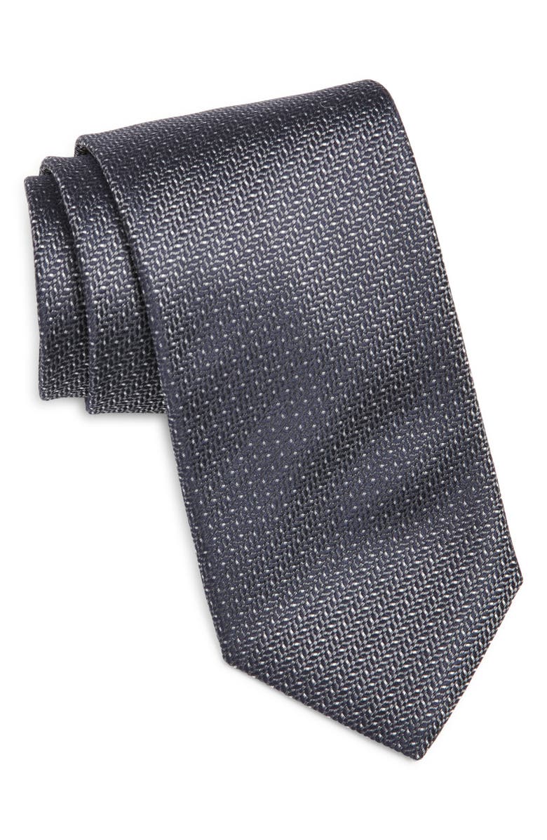 Canali Neat Silk Tie, Main, color, Dark Grey