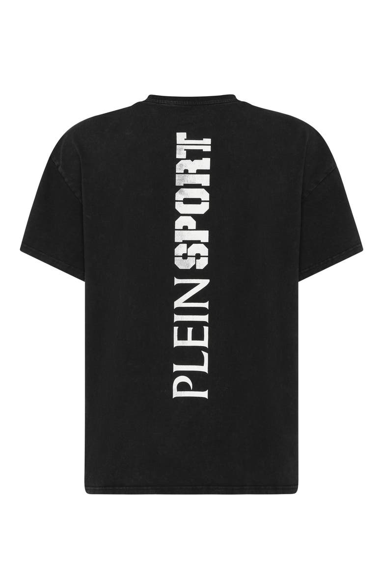 PLEIN SPORT Washed Fleece Round Neck T-Shirt Tiger Scratch Men, Alternate, color, Black