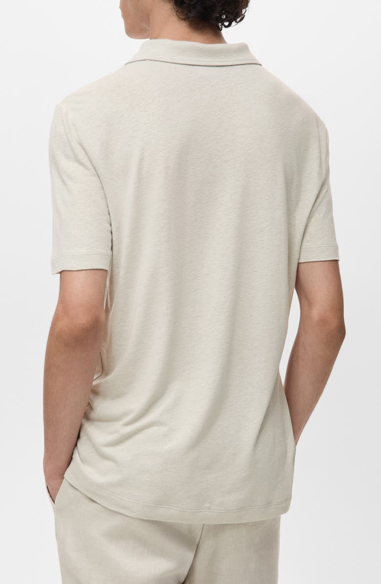 MANGO Slim Fit Linen Blend Jersey Polo, Alternate, color, Ice Grey