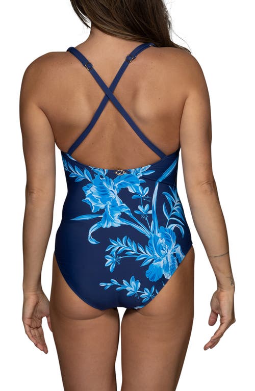 Jantzen Layla High Neck Crossback One-piece Swimsuit In Blue
