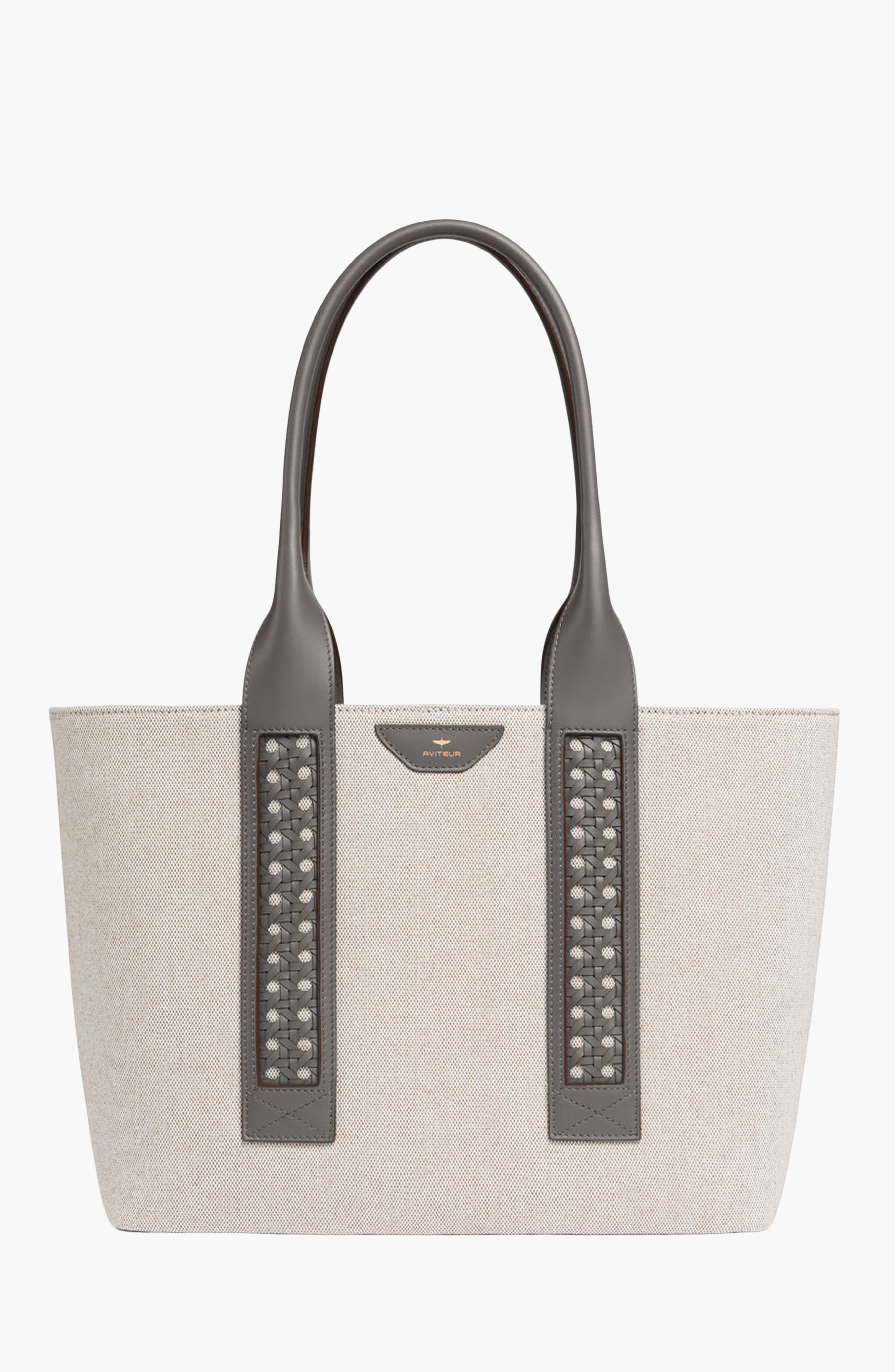 Aviteur Intreccio Weave Canvas Leather Handle Tote, Main, color, Elephant Grey