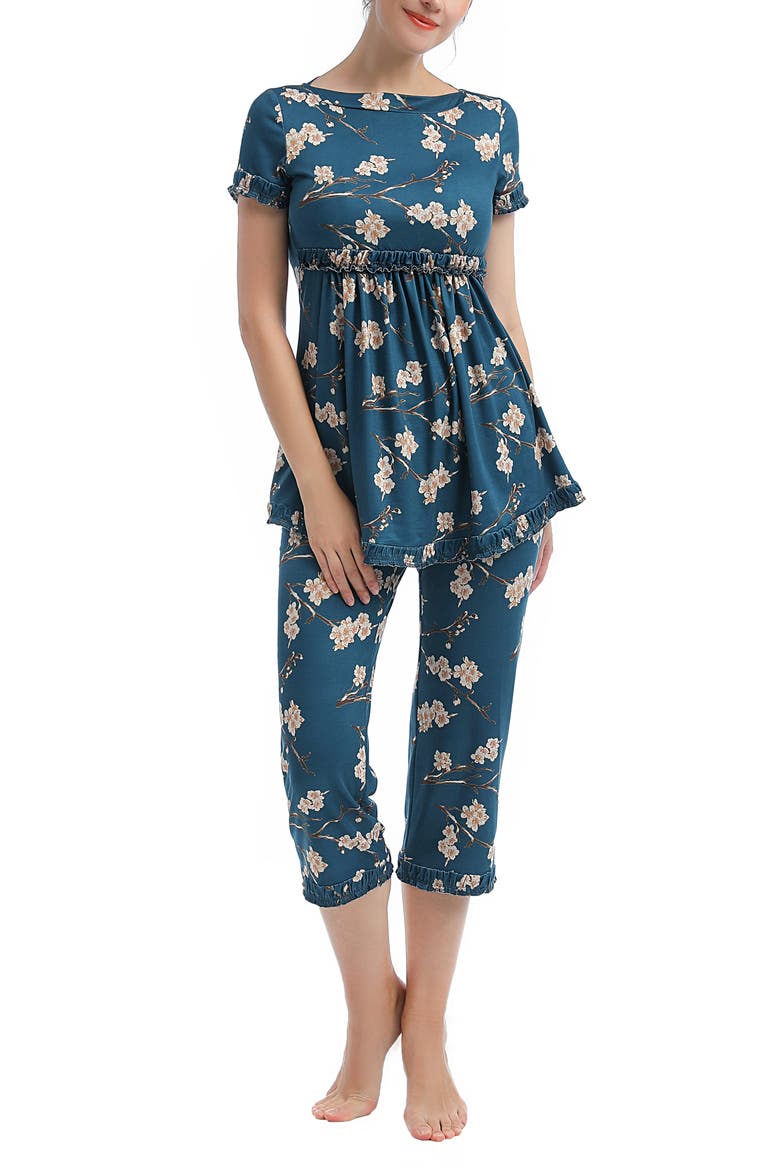 Zadie Floral Maternity/Nursing Pajamas, Main, color, NAVY