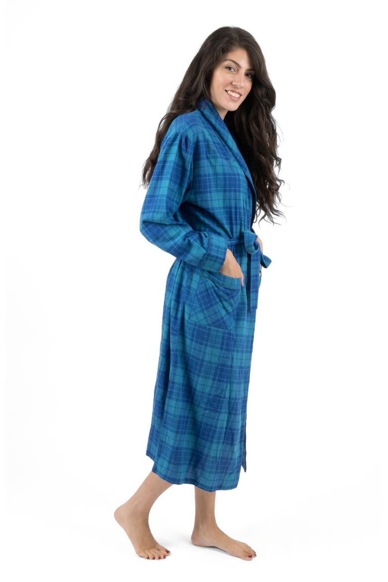 Women's Flannel Robe, 100% Cotton, Alternate, color, Plaid Blue & Navy