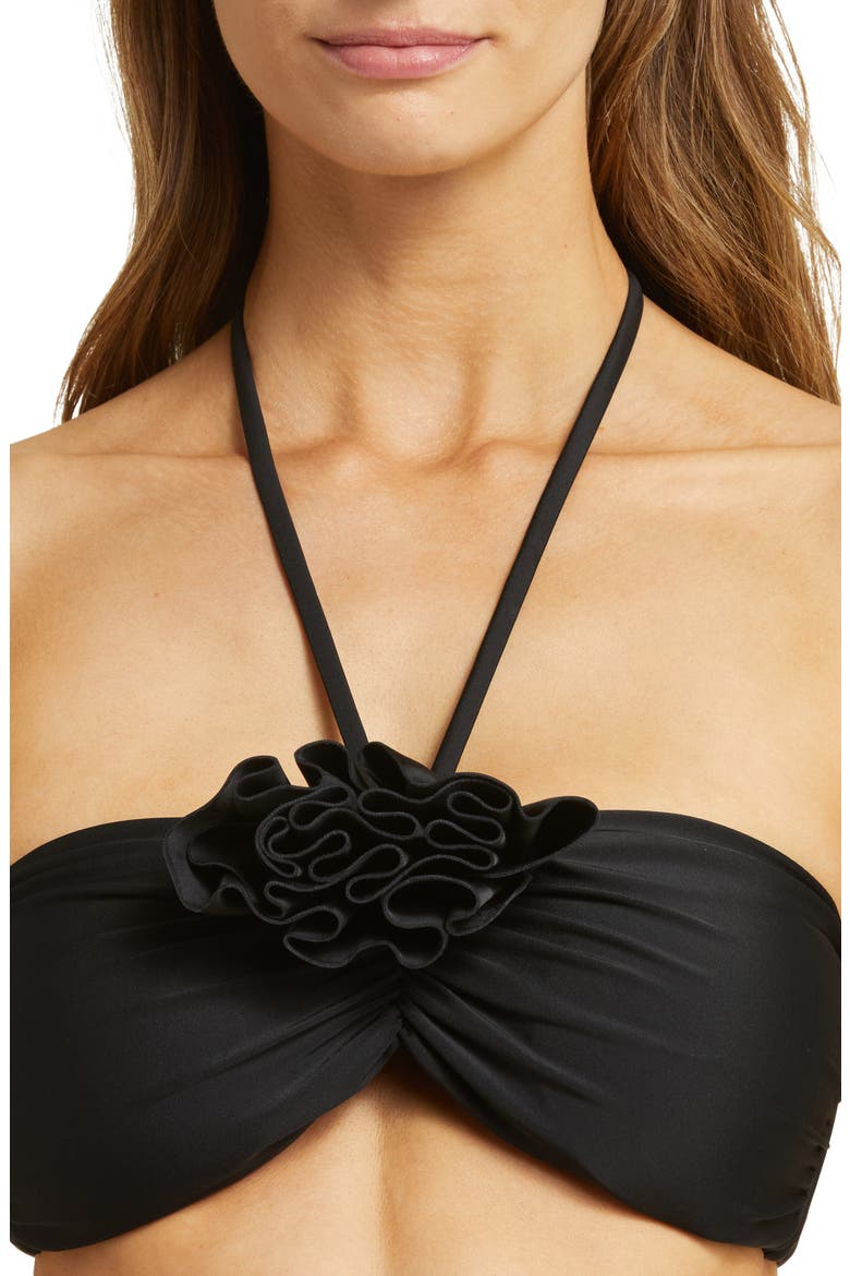 Ellen Rosette Halter Bikini Top, Alternate, color, BLACK