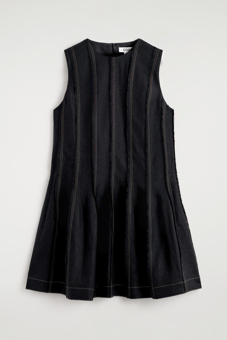 Sculpted Pleated Mini Dress, Alternate, color, BLACK