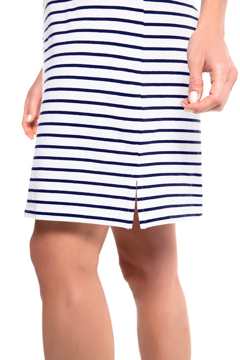 Oceanside Tunic Dress with 3/4 Sleeve, UPF 50+ Sun Protection, Alternate, color, White/Navy Stripe