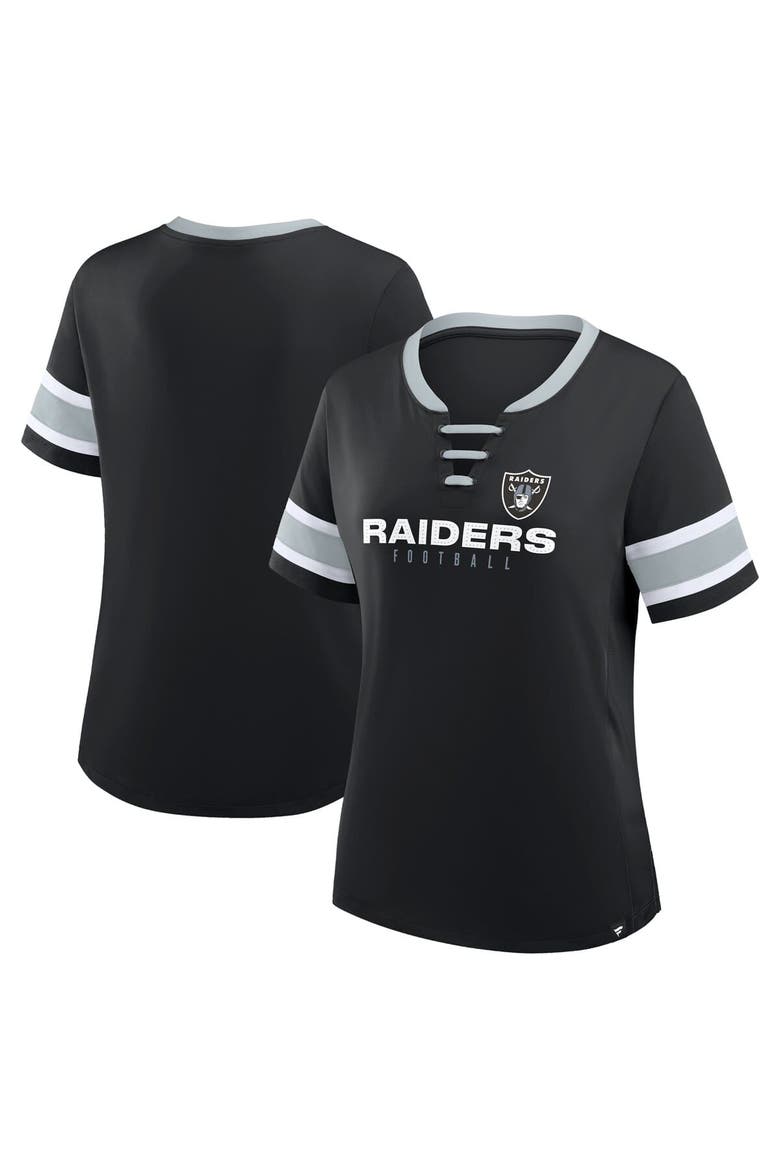 Women's Fanatics Black Las Vegas Raiders Redzone Draw Play Athena Lace-Up T-Shirt, Main, color, Black