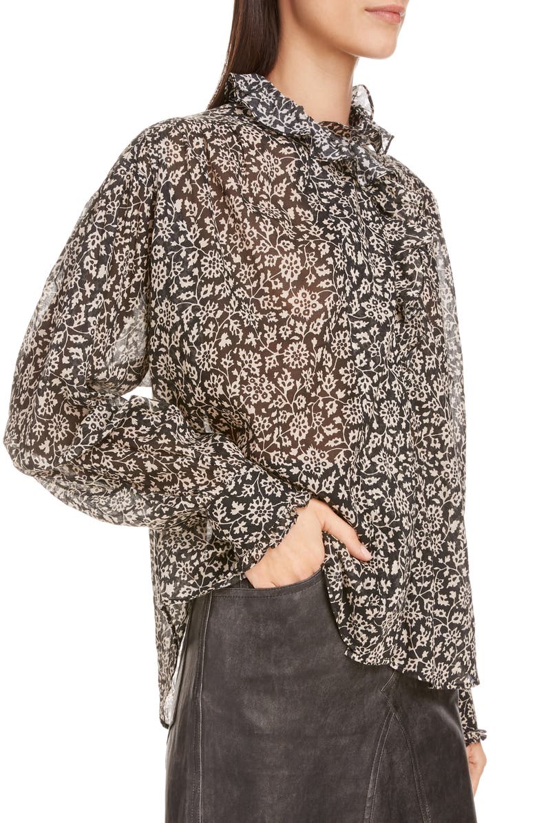 Isabel Marant Étoile Pamias Floral Ruffle Cotton Blouse, Alternate, color, 