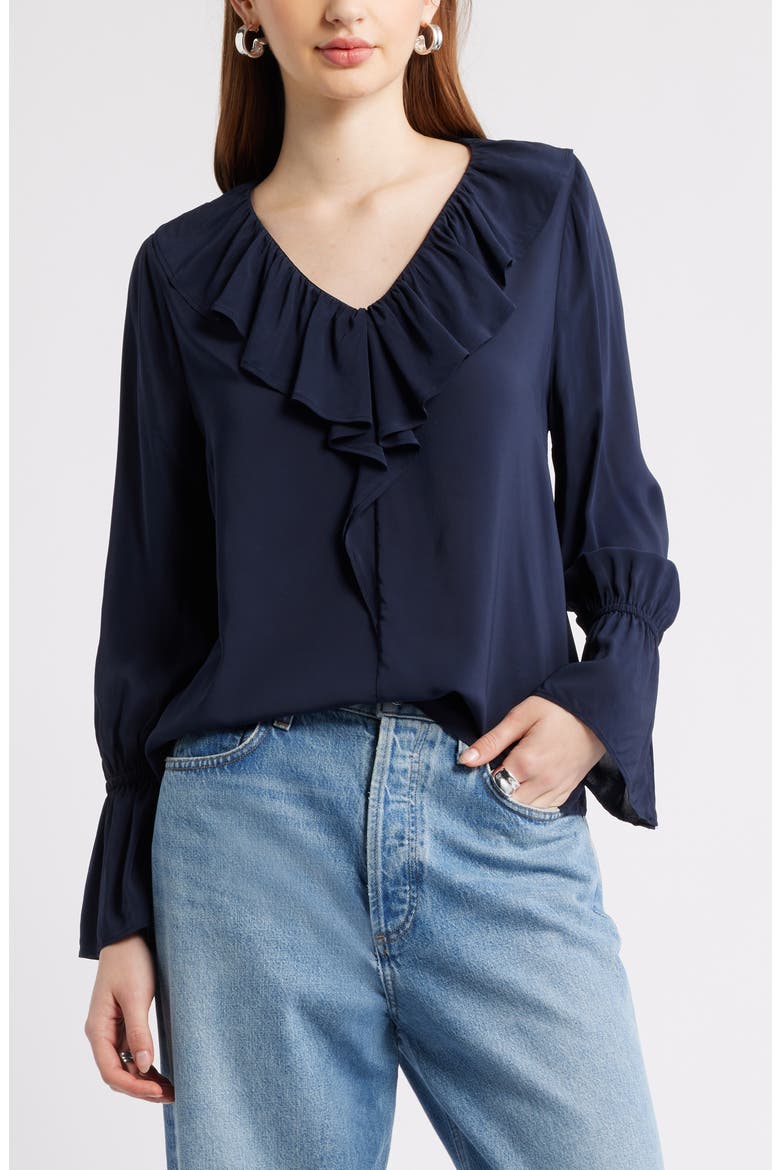 Ruffle Front Top, Main, color, NAVY NIGHT