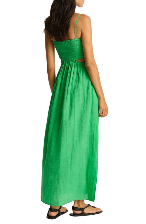 Sea Level Smocked Bodice Cotton Seersucker Cover-up Dress In Green