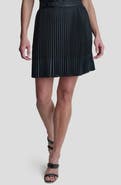 DKNY Logo Band Mixed Media Pleated Miniskirt