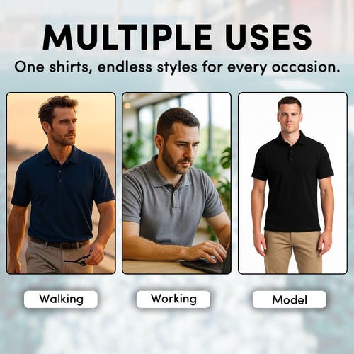 Benben Mens Short Sleeve Pique Polo Shirts 5 Pack