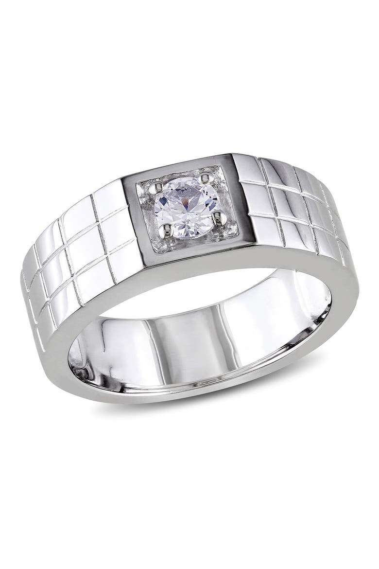 Men's Sterling Silver Created White Sapphire Solitaire Ring, Main, color, WHITE