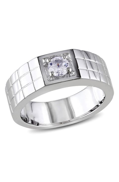 Men's Sterling Silver Created White Sapphire Solitaire Ring