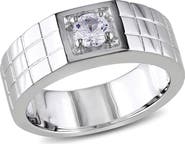 DELMAR Men's Sterling Silver Created White Sapphire Solitaire Ring