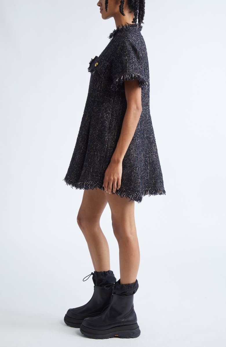 Sacai Short Sleeve Tweed Dress, Alternate, color, Navy