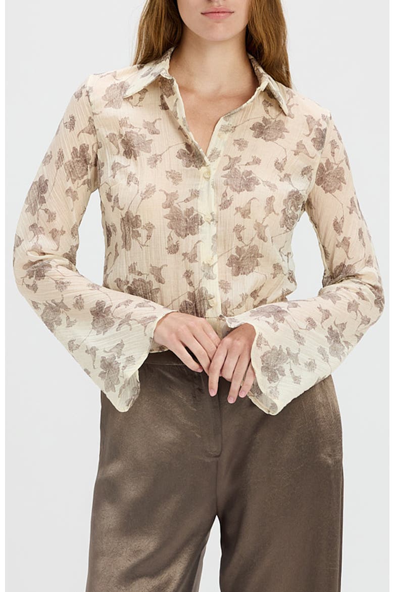 Perach Sheer Floral Shirt, Main, color, Yellow Floral Print