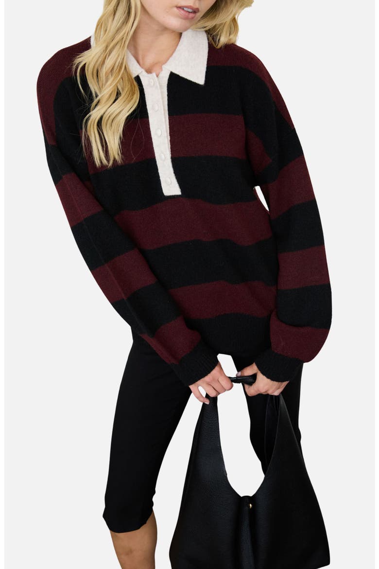 Stripe Polo Sweater, Alternate, color, RED WOOD MULTI
