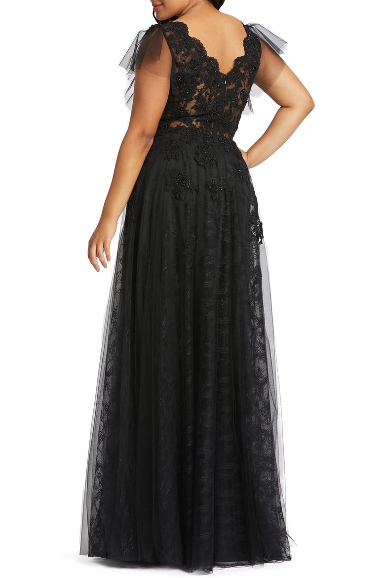 Lace Illusion Tulle Gown, Alternate, color, BLACK