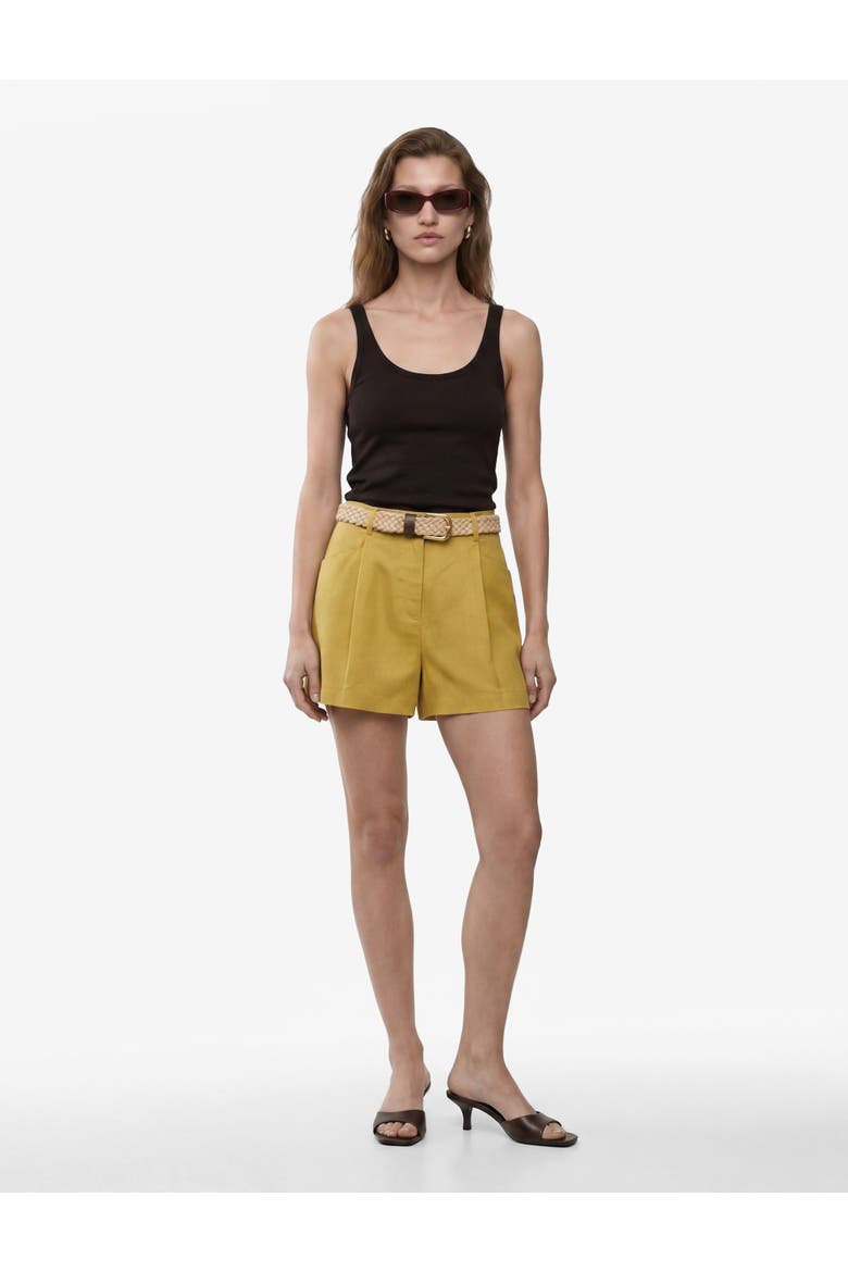 Linen Blend High Rise Pleated Shorts with Belt, Alternate, color, KHAKI