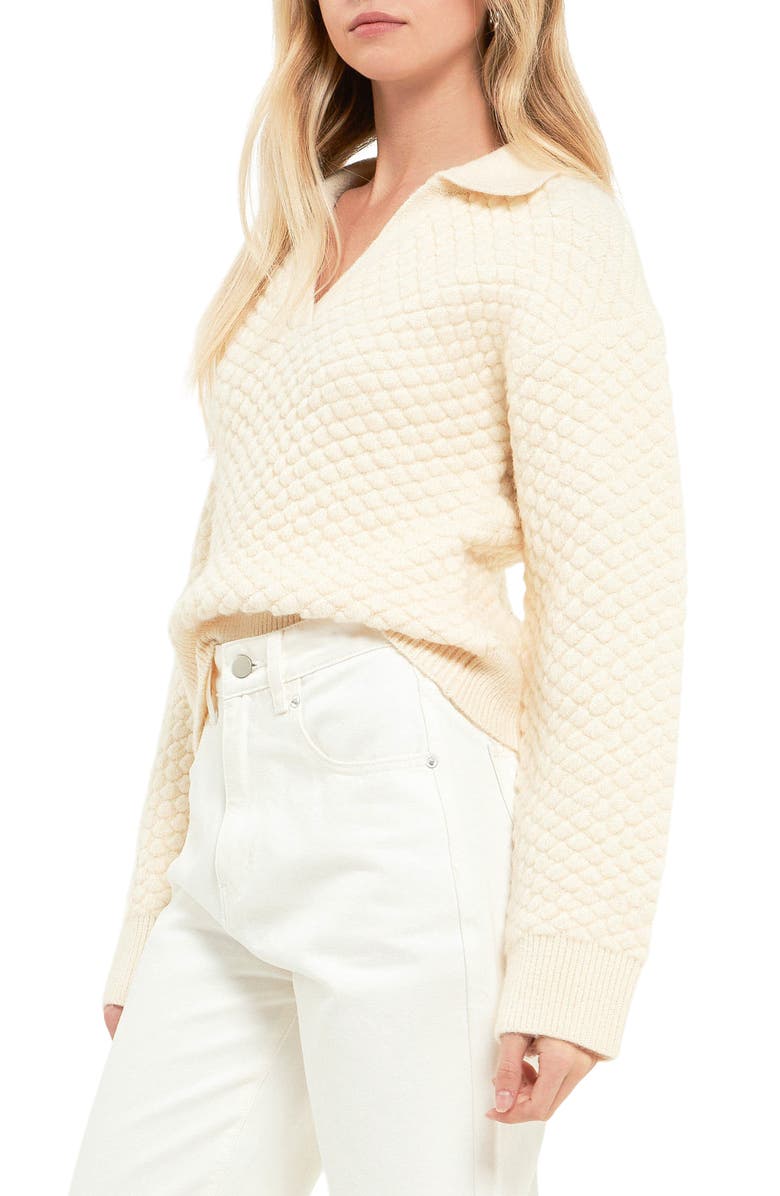 English Factory Textured V-Neck Sweater, Alternate, color, Ivory