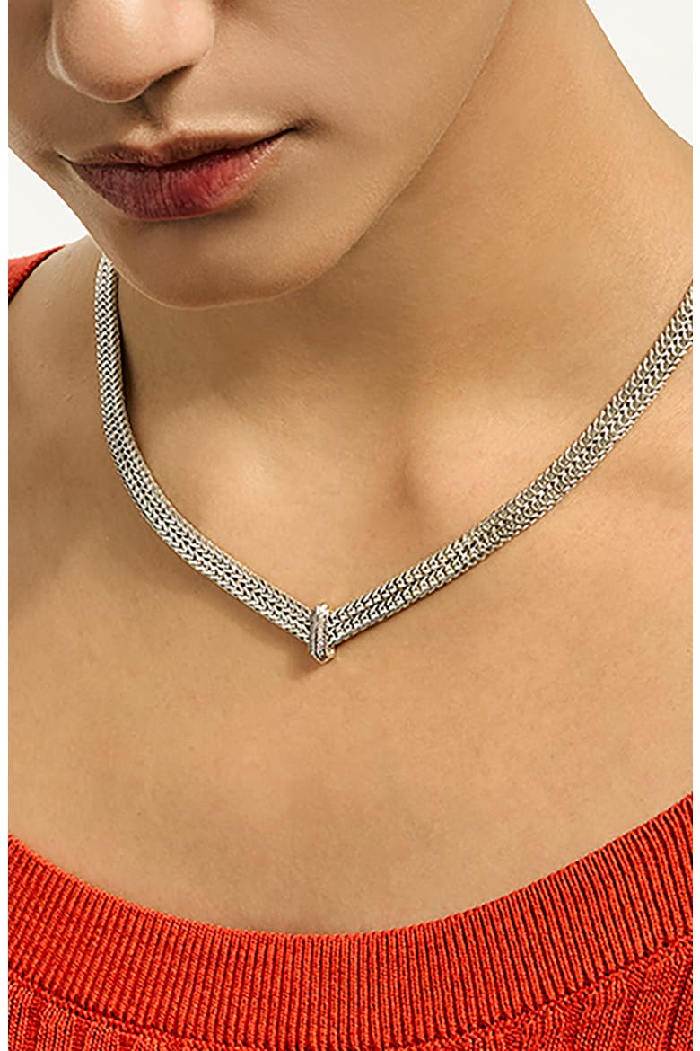Icon Link Pavé Diamond Necklace, Alternate, color, SILVER