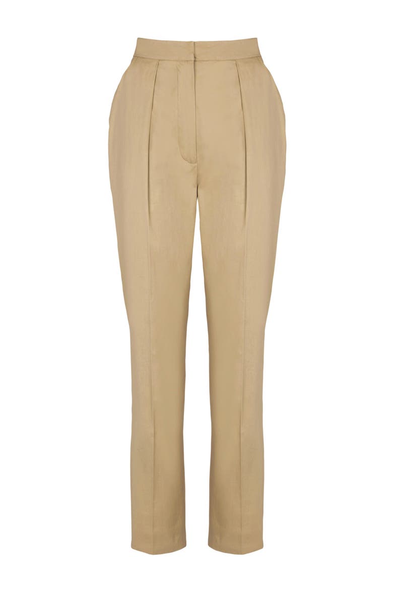 Darted 7/8 trousers in cotton gabardine, Main, color, beige