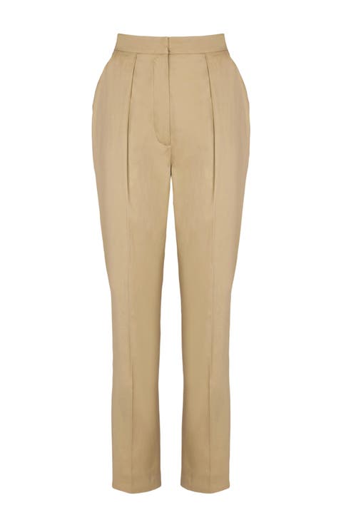 Darted 7/8 trousers in cotton gabardine