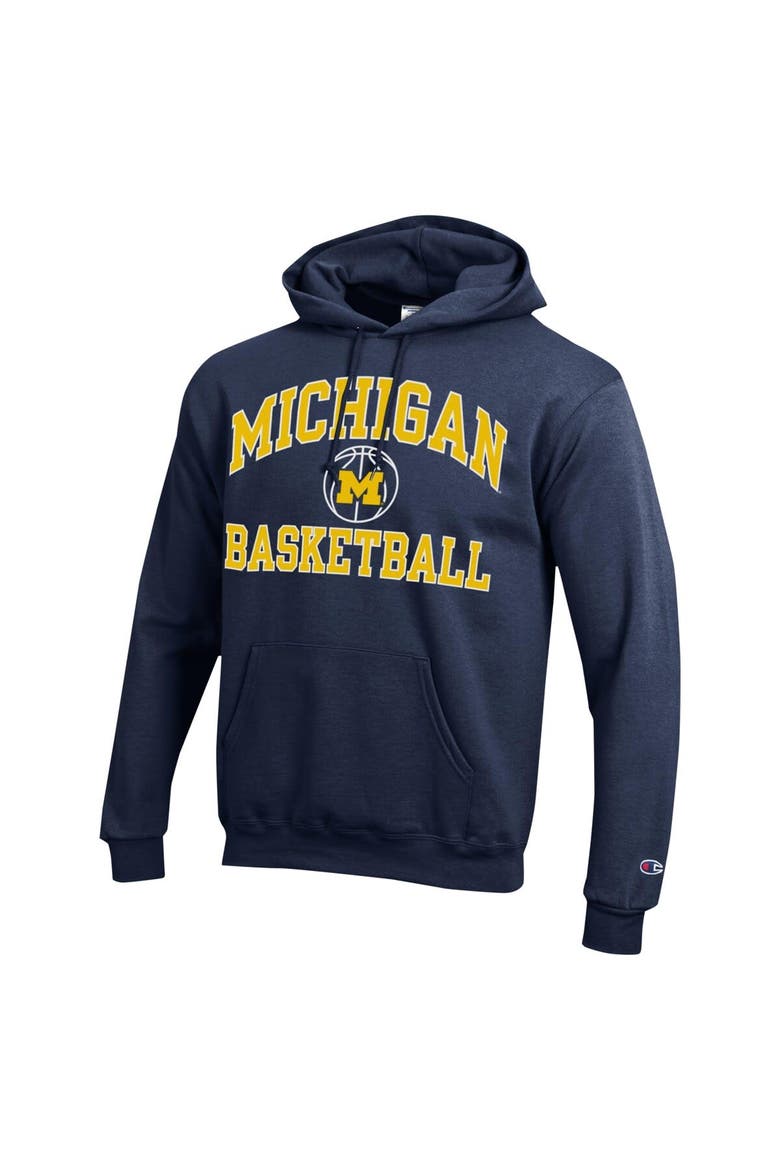 Men's Champion Navy Michigan Wolverines Basketball Icon Powerblend Pullover Hoodie, Alternate, color, Navy