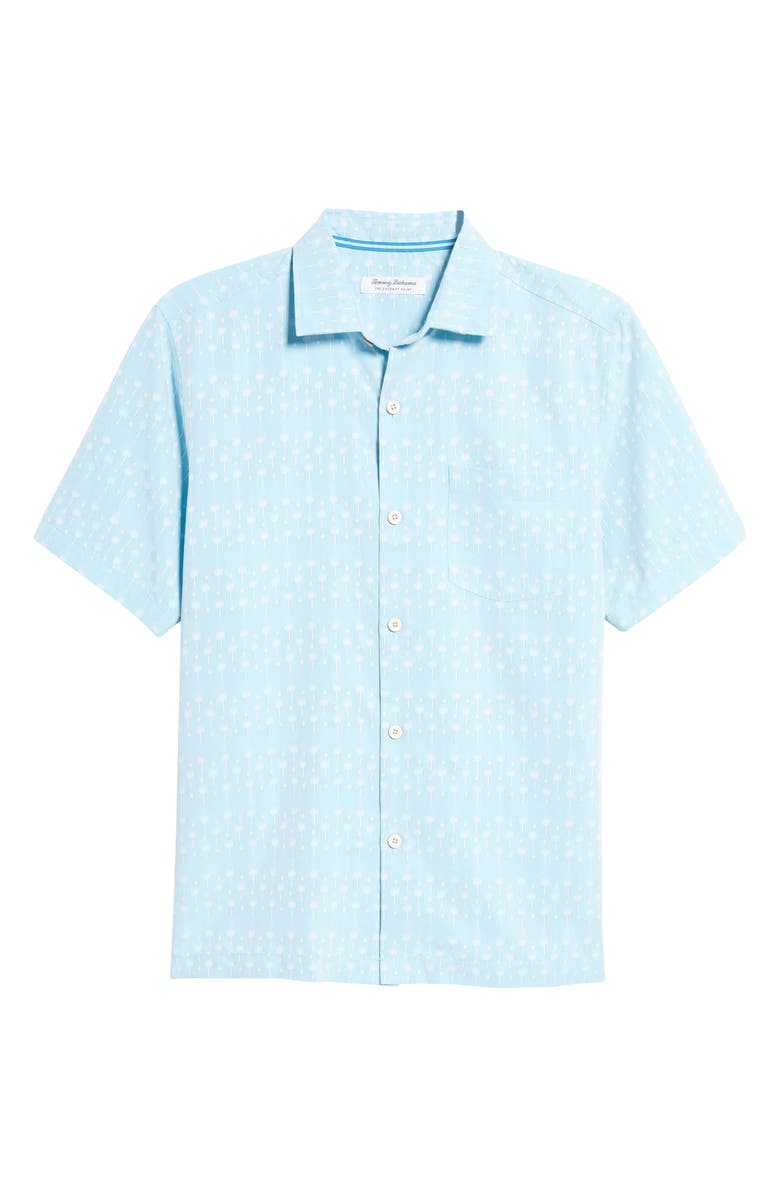 Tommy Bahama Coconut Point Geo Fronds Print Short Sleeve Button-Up Shirt, Alternate, color, Tropical Turquoise