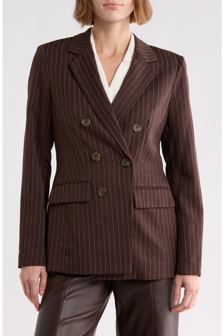 Pinstripe Double Breasted Blazer, Main, color, JAVA BROWN PINSTRIPE