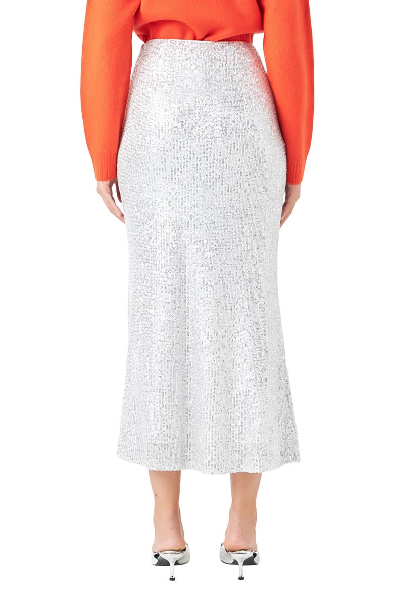 Sequin Midi Skirt, Alternate, color, SILVER