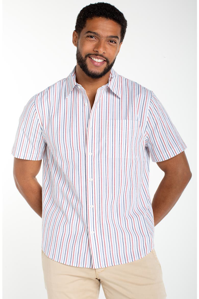 Short Sleeve Stretch Cotton Button-Up Shirt, Alternate, color, BLUE MULTI